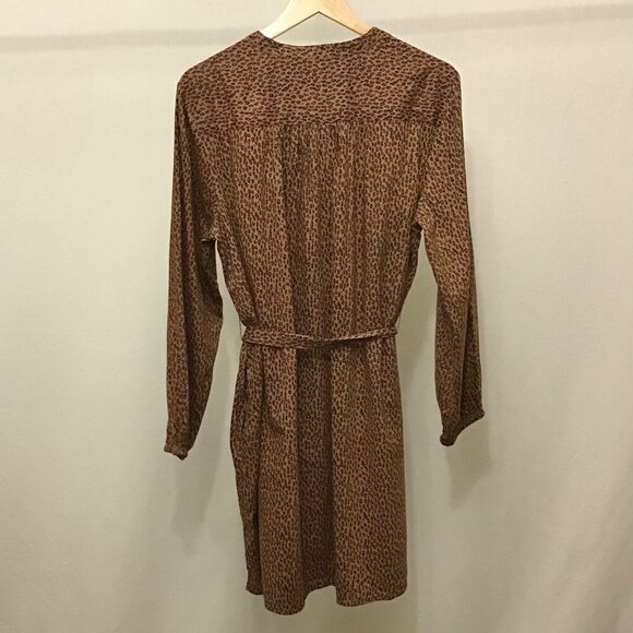 Gap XL NWT Leopard Animal Print Belted Long Sleeve Dress Brown Pockets - Picture 9 of 10